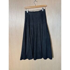 Maglia Vintage 80's A-line Black Suede Leather Midi Skirt Womens Size 8 Made USA